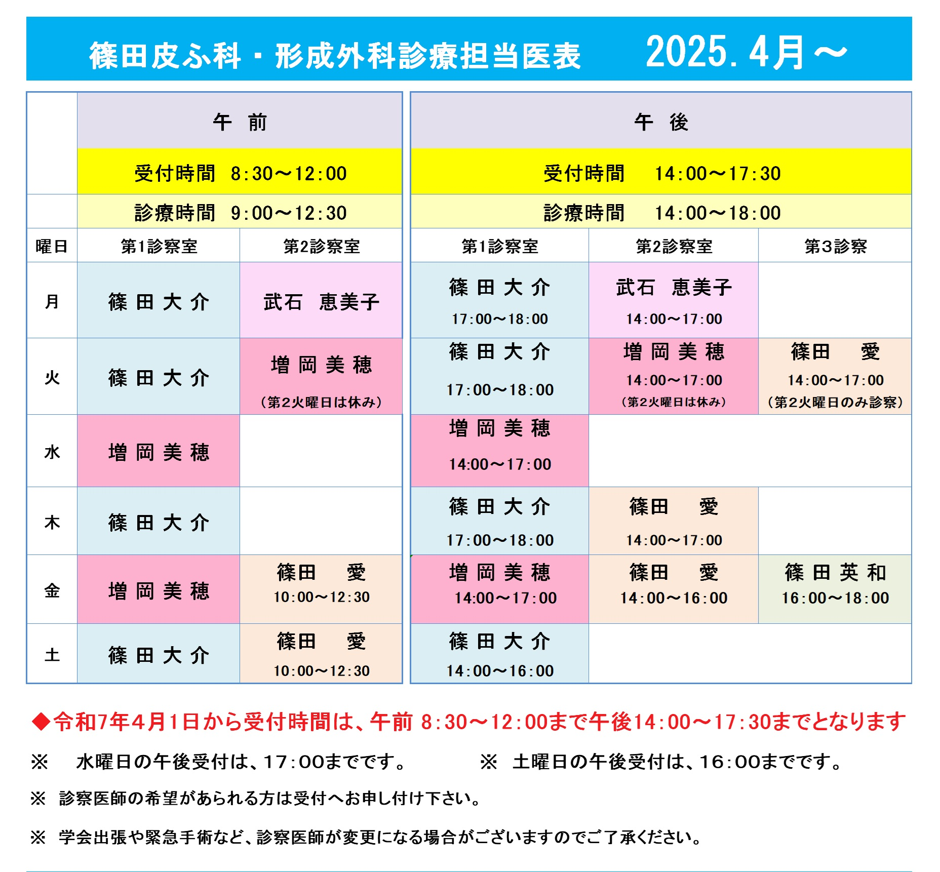 外来担当一覧表